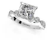 Solitaire Engagement Ring Setting for Princess Cut Center with Milgrain Bezel Accents and Prong Head in Sterling Silver