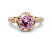 Floral Engagement Ring Setting for Fancy Pink Cushion Cut Center with Four Accent Clusters and Prong Head in Rose Gold