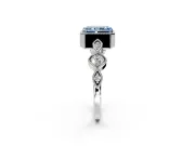 Vintage Station Engagement Ring Setting for Fancy Blue Radiant Cut Center with Accents and Prong Head in Sterling Silver