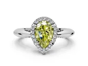 Halo Engagement Ring Setting for Fancy Yellow Pear-Shaped Center with Tapered Plain Band and Prong Head in Platinum