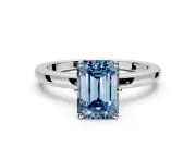 Solitaire Engagement Ring Setting for Fancy Blue Emerald Cut Center with Plain Band and Tulip Prong Head in Platinum