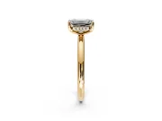 Hidden Halo Engagement Ring Setting for Emerald Cut Center with Thin Round-Wire Band and Prong Head in Yellow Gold