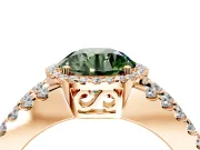 Halo Engagement Ring Setting for Fancy Green Round Cut Center with Wide-Open Pave Split Shank and Prong Head in Rose Gold