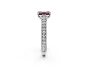 Solitaire Engagement Ring Setting for Fancy Pink Emerald Cut Center with Engraved Pave Band and Prong Head in Sterling Silver