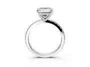 Solitaire Engagement Ring Setting for Asscher Cut Center with Fine Pave Band and Claw Prong Head in Platinum