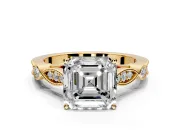 Solitaire Engagement Ring Setting for Asscher Cut Center with Marquise and Bezel Accents and Prong Head in Yellow Gold