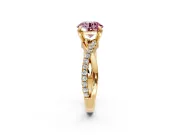 Solitaire Engagement Ring Setting for Fancy Pink Round Cut Center with Half-Pave Crossover Band and Prong Head in Yellow Gold