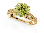Solitaire Engagement Ring Setting for Fancy Yellow Round Cut Center with Marquise Panel Band and Prong Head in Yellow Gold