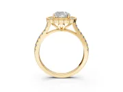 Milgrain Floral Halo Engagement Ring Setting for Cushion Cut Center with Pave Band and Prong Head in Yellow Gold