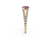 Solitaire Engagement Ring Setting for Fancy Pink Round Cut Center with Pave Split Shank and Prong Head in Yellow Gold