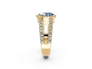 Halo Engagement Ring Setting for Fancy Blue Oval Center with Wide-Open Pave Split Shank and Prong Head in Yellow Gold