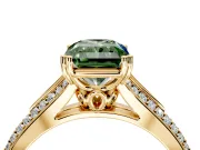 Solitaire Engagement Ring Setting for Fancy Green Radiant Cut Center with Pave Rail Split Shank and Prong Head in Yellow Gold