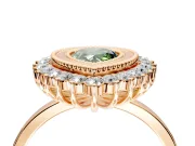 Halo Engagement Ring Setting for Fancy Green Pear-Shaped Center with Milgrain Bezel Rim, Plain Band and Prong Head in Rose Gold