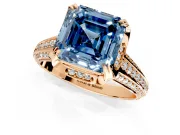 Solitaire Engagement Ring Setting for Fancy Blue Asscher Cut Center with Accented Split Shank and Prong Head in Rose Gold