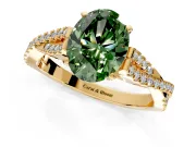 Solitaire Engagement Ring Setting for Fancy Green Oval Center with Twisted Pave Split Shank and Prong Head in Yellow Gold