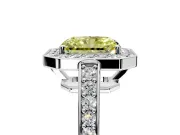 Bezel-Framed Halo Engagement Ring Setting for Fancy Yellow Radiant Cut Center with Pave Band and Prong Head in Sterling Silver