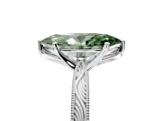 Solitaire Engagement Ring Setting for Fancy Green Marquise Center with Engraved Milgrain Band and Prong Head in Sterling Silver