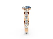 Solitaire Engagement Ring Setting for Fancy Blue Oval Center with Graduated Shared Prongs and Prong Head in Rose Gold