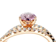 Solitaire Engagement Ring Setting for Fancy Pink Pear-Shaped Center with Woven 3-Strand Pave Band and Prong Head in Rose Gold