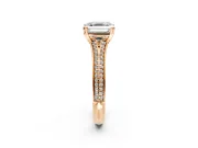 Solitaire Engagement Ring Setting for Asscher Cut Center with Pave Rail Split Shank and Prong Head in Rose Gold