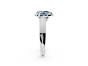Halo Engagement Ring Setting for Fancy Blue Pear-Shaped Center with Knife Ridge Cathedral Band and Prong Head in Sterling Silver