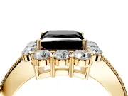 Halo Engagement Ring Setting for Fancy Black Princess Cut Center with Milgrain Channel Band and Prong Head in Yellow Gold