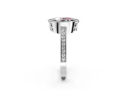 Halo Engagement Ring Setting for Fancy Pink Oval Center with Milgrain Halo, Pave Band and Prong Head in White Gold