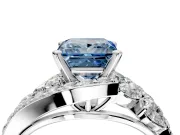 Halo Engagement Ring Setting for Fancy Blue Princess Cut Center with Marquise and Pave Bypass Band and Prong Head in White Gold