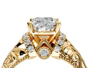 Solitaire Engagement Ring Setting for Cushion Cut Center with Filigree Accent Basket and Prong Head in Yellow Gold