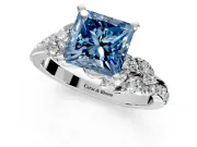 Solitaire Engagement Ring Setting for Fancy Blue Princess Cut Center with Marquise Accent Twist Band and Prong Head in Platinum