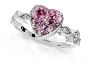 Vintage Station Engagement Ring Setting for Fancy Pink Heart-Shaped Center with Accents and Prong Head in White Gold