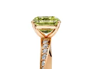 Side Accent Engagement Ring Setting for Fancy Yellow Asscher Cut Center with Accent Shoulders and Prong Head in Rose Gold