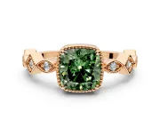 Milgrain Bezel Engagement Ring Setting for Fancy Green Cushion Cut Center with Marquise Stations and Bezel Head in Rose Gold