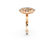 Halo Engagement Ring Setting for Round Cut Center with Milgrain Bezel Rim, Plain Band and Prong Head in Rose Gold