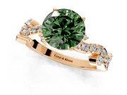 Solitaire Engagement Ring Setting for Fancy Green Round Cut Center with Bar-Station Pave Twist and Prong Head in Rose Gold