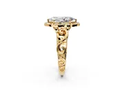 Halo Engagement Ring Setting for Marquise Center with Open Scroll Shoulders and Prong Head in Yellow Gold