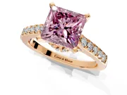 Solitaire Engagement Ring Setting for Fancy Pink Princess Cut Center with Crossover Accents and Prong Head in Rose Gold