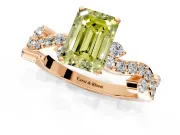 Solitaire Engagement Ring Setting for Fancy Yellow Emerald Cut Center with Bar-Station Pave Twist and Prong Head in Rose Gold