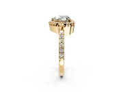 Halo Engagement Ring Setting for Heart-Shaped Center with Inner Milgrain Border and Prong Head in Yellow Gold