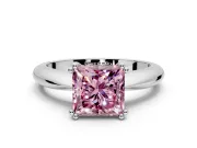 Solitaire Engagement Ring Setting for Fancy Pink Princess Cut Center with Reverse Tapered Band and Prong Head in Platinum