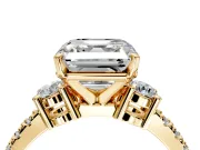3 Stone Engagement Ring Setting for Asscher Cut Center with Round Cut Side Accents and Prong Head in Yellow Gold