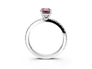 Solitaire Engagement Ring Setting for Fancy Pink Emerald Cut Center with Fine Pave Band and Claw Prong Head in Sterling Silver