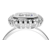 Halo Engagement Ring Setting for Emerald Cut Center with Milgrain Bezel Rim, Plain Band and Prong Head in Platinum