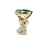 Solitaire Engagement Ring Setting for Fancy Green Pear-Shaped Center with Bar-Station Pave Twist and Prong Head in Yellow Gold