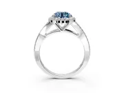 Halo Engagement Ring Setting for Fancy Blue Round Cut Center with Pave Split Shank and Prong Head in White Gold