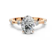 Solitaire Engagement Ring Setting for Oval Center with Bezel Station Band and Prong Head in Rose Gold