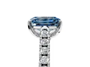 Solitaire Engagement Ring Setting for Fancy Blue Emerald Cut Center with Partway Pave Band and Prong Head in Platinum