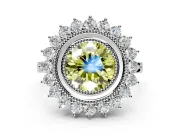 Halo Engagement Ring Setting for Fancy Yellow Round Cut Center with Milgrain Bezel Rim, Plain Band and Prong Head in White Gold