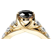 Solitaire Engagement Ring Setting for Fancy Black Oval Center with Graduated Shared Prongs and Prong Head in Yellow Gold