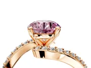 Solitaire Engagement Ring Setting for Fancy Pink Round Cut Center with Pave Bypass Swirl Band and Prong Head in Rose Gold